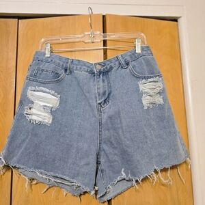 SHEIN Blue Distressed Jean Shorts